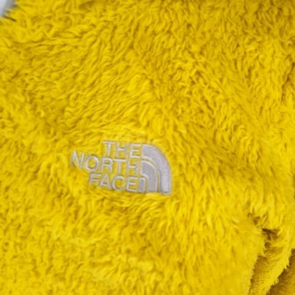 North Face hooded sweatshirt teddy bear fuzzy hoodie yellow gray half dome small - Picture 10 of 16